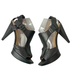 No 704 b. Vanya - Vintage Leather Peep Toe Sling Back Platform Sandals Sz 41